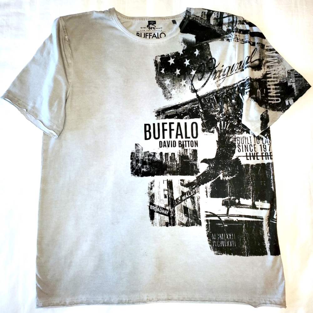 David Bitton, grey and black screen print T-shirt